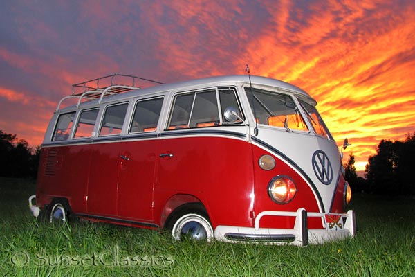 1966 VW Deluxe Bus sunset